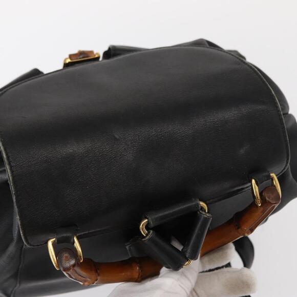 GUCCI Bamboo Backpack Leather Black Gold 003 2058 0016 Auth 154504 main image 13